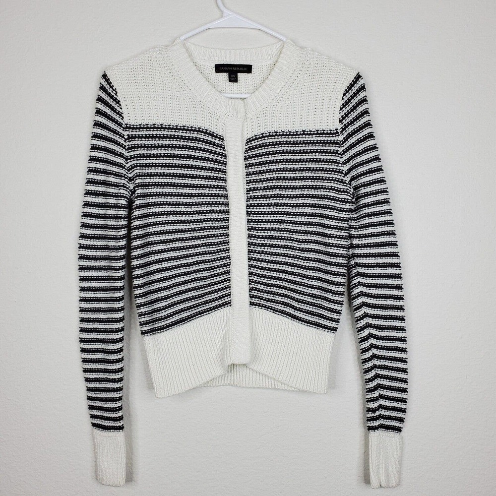 Banana republic Cardigan sweater jacket snap button striped knit womens XS
